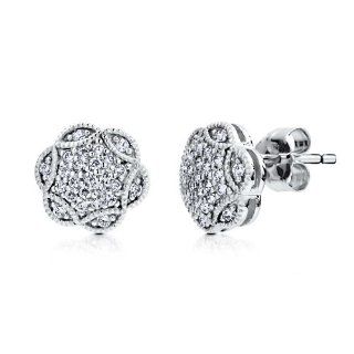 BERRICLE Sterling Silver 925 Cubic Zirconia CZ Filigree Flower Stud Earrings   women's Earrings Jewelry Jewelry