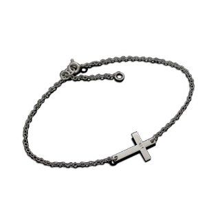 925 Sterling Silver Sideways Cross Charm Bracelet: Jewelry
