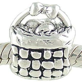 Petite Picnic Basket 925 Sterling Silver Bead fits European Charm Bracelet: Jewelry