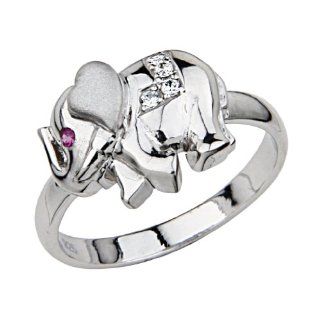 .925 Sterling Silver CZ Womens Elephant Ring: Jewelry