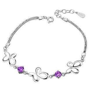 925 Sterling Silver Butterfly Shape Amethyst Bracelet: Jewelry