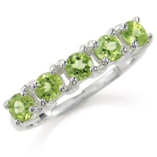 5 Stone Natural Peridot 925 Sterling Silver Ring Size 7: Jewelry