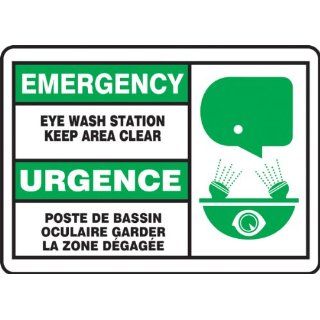 Accuform Signs FBMFSD927MVP Plastic French Bilingual Sign, Legend "EMERGENCY EYE WASH STATION KEEP AREA CLEAR/URGENCE POSTE DE BASSIN OCULAIRE GARDER LA ZONE DEGAGEE" with Graphic, 14" Width x 10" Length, Black/Green on White: Industria