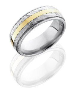 Stainless Steel 14K Yellow Gold, Polished Damascus Steel Wedding Band (sz 4 13): SlipRock: Jewelry