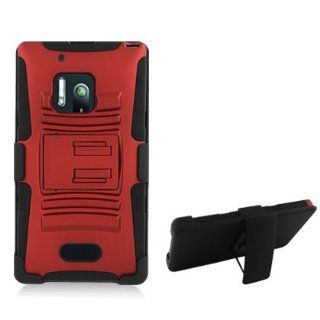 Nokia Lumia 928 [Verizon] Hybrid Double Layer Skin + Rhino Armor Case w/ Holster & Swivel Belt Clip Combination (Black / Red): Cell Phones & Accessories