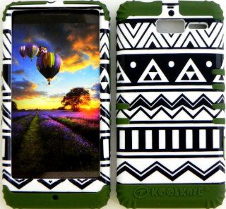Bumper Case for Motorola Droid Razr M (XT907, 4G LTE, Verizon) Protector Case Black and White Aztec Snap on + Green Silicone Hybrid Cover: Cell Phones & Accessories