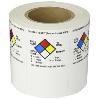 Brady 58263 5" Height, 3" Width, B 928 Vinyl, Black, Red, Blue, Yellow On White Color Write On Right To Know Container Labels (500 Per Roll) Industrial Warning Signs