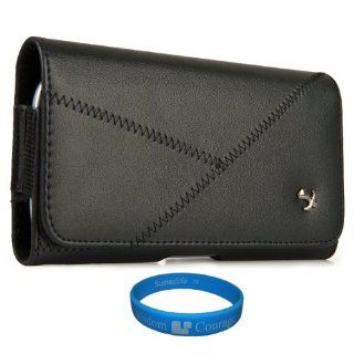Black Faux Leatherette Executive edition Stitch Design Pouch Case with Belt Clip for Visual Land Phantom ME 907 Series HD Touch Screen Media Player + Smoke Argyle Premium TPU Skin Cover Case + SumacLife TM Wisdom Courage Wristband: Computers & Accessor