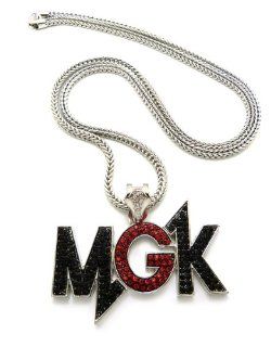 New Silver Red/Black MGK Machine Gun Kelly Pendant Necklace w/ 4mm 36" Franco Chain XP907RBKRD: Jewelry