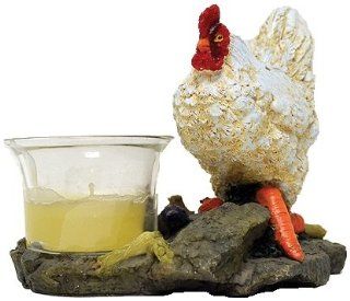 4.5 Inch Poly Resin Candle Holder with White Chicken Design : Napkin Holders : Patio, Lawn & Garden