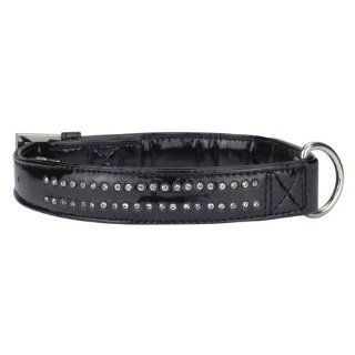 East Side Collection Leather Jewel Studded Dog Collar, 6 8 Inch, Black Patent : Pet Collars : Pet Supplies
