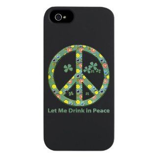 iPhone 5 or 5S Case Black Let Me Drink in Peace Irish Peace Symbol Sign with Shamrocks and Smiley Faces: Everything Else