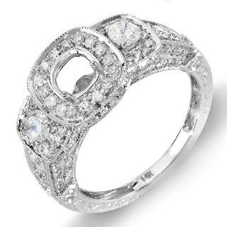 1.25 Carat (Ctw) 14k White Gold 3 Stone Ladies Round Diamond Semi mount Engagement Ring Bridal Set (No Center Stone): Jewelry