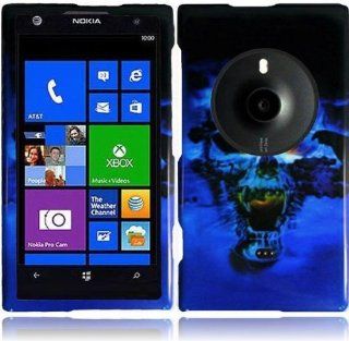 VMG 2 Item Combo for Nokia Lumia 1020 (Elvis, EOS, 909) Cell Phone Graphic Image Design Faceplate Hard Case Cover   Black Blue Skull + LCD Clear Screen Saver Protector: Cell Phones & Accessories