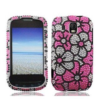 Samsung Transform Ultra M930 M 930 Cell Phone Full Crystals Diamonds Bling Protective Case Cover Silver and Pink Floral Flowers Design: Cell Phones & Accessories