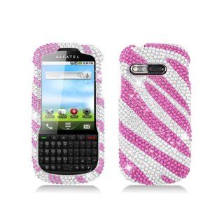 Pink Silver Zebra Stripe Bling Gem Jeweled Crystal Cover Case for Alcatel One Touch OT 910 910c: Cell Phones & Accessories