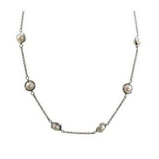 17" Sterling silver chain with 6.5 7mm freshwater cultured pearl necklace.: Jewelry