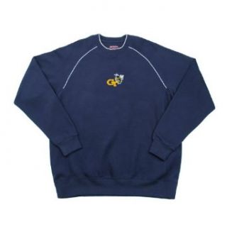 Antigua Georgia Tech Inspired Fleece Long Sleeve Crewneck Pullover (Large, Navy/Grey Heather) : Athletic Sweatshirts : Clothing