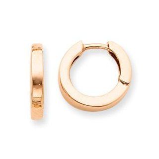 14k Gold Rose Gold Round Hinged Hoop Earrings: Jewelry