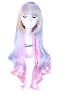 L email 86cm Long Zipper Multi color Wave Smooth Bang Anime Cosplay Wig Cb33: Clothing