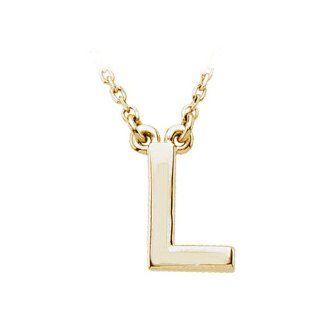 Block Initial Necklace in 14 Karat Yellow Gold, Letter L: Pendant Necklaces: Jewelry