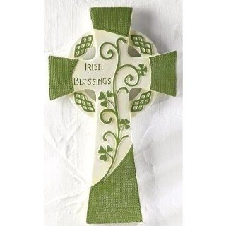 4 Luck of the Irish Green and White "Irish Blessings" Religious Wall Crosses  