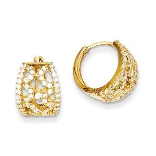 Cubic Zirconia Hinged Hoops Earrings in 14K Yellow Gold, 10mm (3/8"): Jewelry