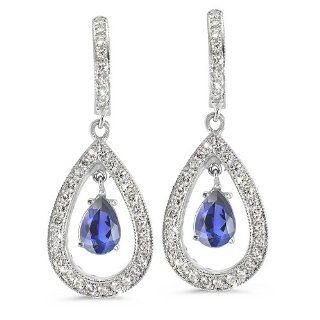 Pear Shaped Diamond Earrings In 18K White Gold With A 0.58 ct. Genuine Iolite Center Stone.: Dangle Earrings: Jewelry