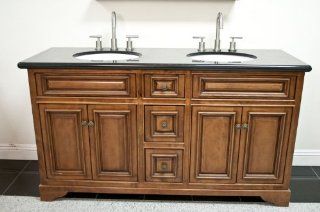 60" Solid Wood Antique walnut Double sink Vanity Cabinet   Bathroom Vanities