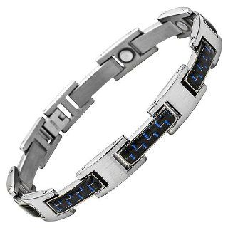 Willis Judd New Mens Titanium Magnetic Bracelet With Blue Carbon Fiber In Gift Box With Free Link Removal Tool: Jewelry