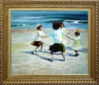 Ring Around the Rosy Oil Painting, with White Wood Frame 26x30 Inch  