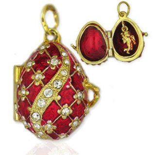 Red Locket Egg Pendant Surprise Angel Sterling Silver 925 Gold Plate Easter Christmas Gift: Jewelry