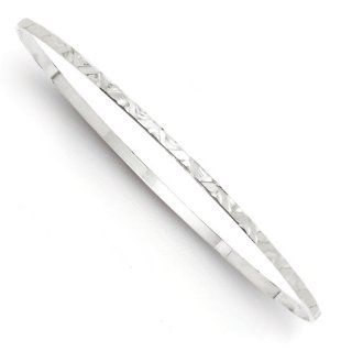 .925 Sterling Silver 2mm Diamond cut Slip on Polish & Textured Bangle Bracelet: Jewelry