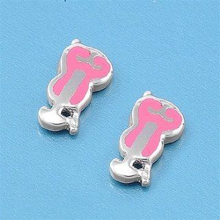 Baby Pink Cute Guitar 8MM Stud Earrings Sterling Silver 925: Jewelry