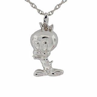 Tweety Bird Charm Animal Pendant Necklace Set .925 Sterling Silver 10k or 14k White Gold (.925 Sterling Silver): Jewelry