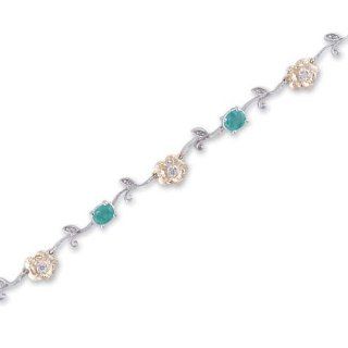 14K Two Tone Gold Diamond and Emerald Bracelet JewelryCastle Jewelry