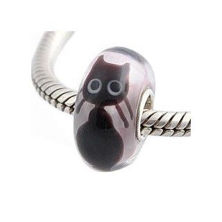 925 Sterling Silver Black Kitty Cat Murano Lampwork Glass Bead Charm Solid 925 Sterling Silver Core Compatible with Pandora Trollbeads Chamilia European Charm Bracelet: Jewelry