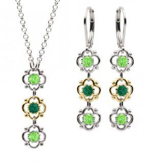 Lucia Costin Silver, Dark Green, Light Green Crystal Jewelry Set Lucia Costin Jewelry