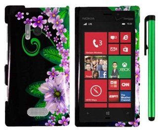 Nokia Lumia 928 (Verizon) Microsoft Windows Phone 8   Black Green Pink Flower Premium Beautiful Design Protector Hard Cover Case + 1 of New Assorted Color Metal Stylus Touch Screen Pen : Pencil Holders : Electronics