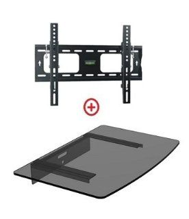 Mount World 952T43 Low Profile LCD LED Plasma TV Tilt Wall Mount with Bundle Single Glass shelf of Cable Box DVD Player Stereo Components for Most 22" to 42" (VESA 100x100 200x100 200x200 300x300 400x200 400x300) LCD LCD of SONY Samsung Vizio Tos