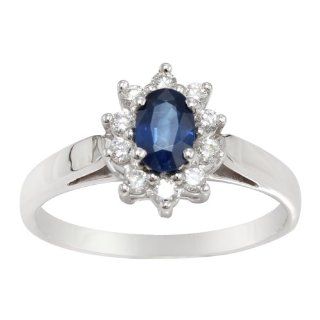 18ct White Gold Blue Kanchanaburi Sapphire & Diamond Cluster Ring: Jewelry