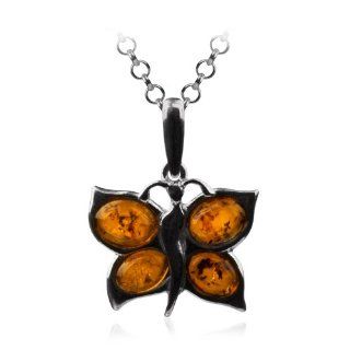 Sterling Silver Honey Amber Butterfly Pendant Necklace , 18": Jewelry