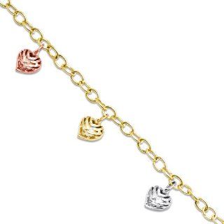Aloha Heart Double Sided Bracelet in 14K Tri Color Gold   11mm: Link Bracelets: Jewelry