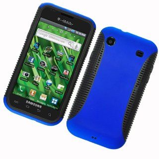 Samsung T959 T 959 Vibrant Galaxy S Solid Blue and Black Silicone Skin 2 in 1 Hybrid Snap On Cover Hard Case Cell Phone Protector Cell Phones & Accessories