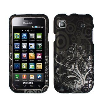 Rubberized Black Silver Vine Leaf Tree Snap on Design Case Hard Case Skin Cover Faceplate for T mobile Samsung Galaxy S Vibrant T959/Samsung Galaxy S 4G + Screen Protector Film: Cell Phones & Accessories