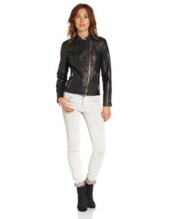 Calvin Klein Women's Embossed Moto Jacket, Black, X Large
