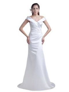 Topwedding Women's Portrait Neckline Pleated Satin Mermaid Gown Dress