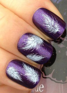 Adored   Nail Stickers Nail Tattoo Nail Wrap Nail Art Tatoo/Wrap Water Transfer Decals White Fluffy Swan Feathers Design  False Nails  Beauty