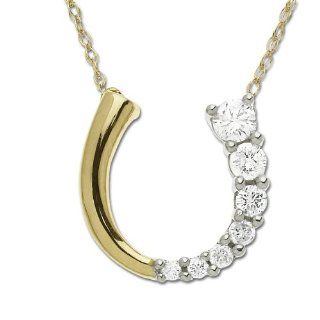 14k Yellow Gold Journey Diamond Horseshoe Pendant: Jewelry