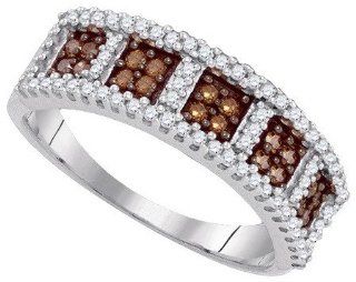 0.40 Carat (ctw) 10K White Gold Round Cut White & Cognac Diamond Ladies Micro Pave Right Hand Ring: Jewelry